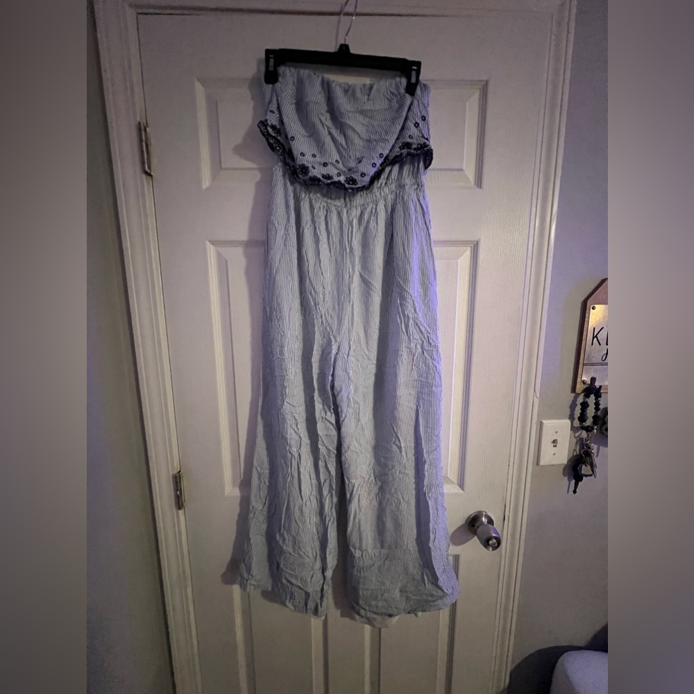 Large Blue and white striped Jessica Simpson romper/jumpsuit.